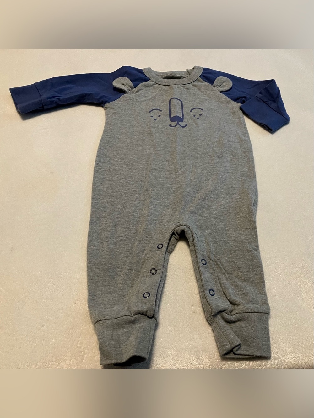 Gray & Navy Baby One-Piece Romper with Bear Face